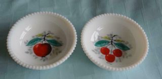 Westmoreland Beaded Edge Milk Glass Bowls Dishes Hand Painted Fruit