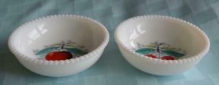 Westmoreland Beaded Edge Milk Glass Bowls Dishes Hand painted Fruit 2