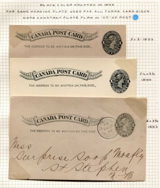 Canada Postal Stationery - 1893 Issue - Qv Postcard Size Study - 3 Postcards -