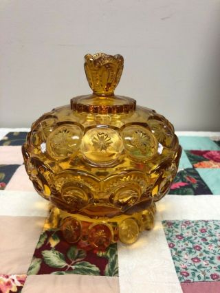 Vintage Moon & Stars Amber Glass Footed Candy Dish/bowl/compote W/lid