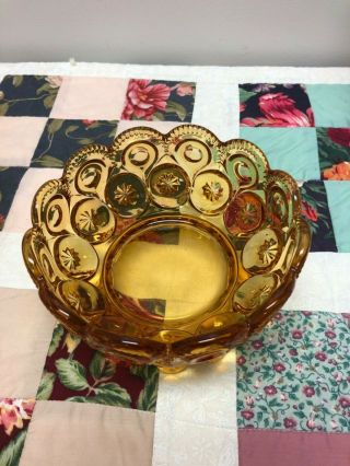 Vintage Moon & Stars Amber Glass Footed Candy Dish/Bowl/Compote w/Lid 3