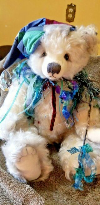 Pam Howell Bears Are Special Mohair Jester Bear W/ Crystals 17 " Tipped Mohair