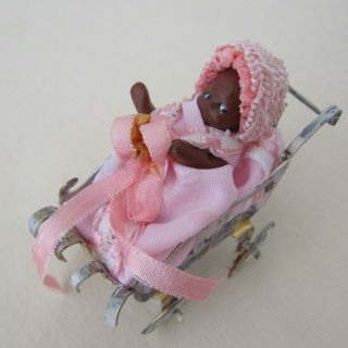 Dollhouse Artisan Baby Doll Carriage Bisque Black African American Handmade Ooak