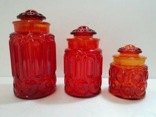 3 Vintage Le Smith Glass Amberina Moon & Star Apothecary Jar Canisters