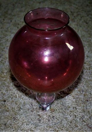 ANTIQUE ETCHED GLASS PEDESTAL CENTERPIECE BOWL VASE / RED RUBY CRANBERRY 2