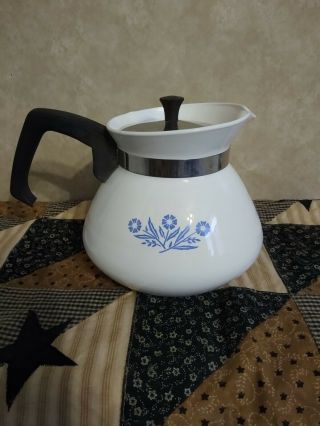 Vintage Corning Ware P - 104 6 Cup Coffee/tea Pot,  Blue Cornflower,  Chrome Lid