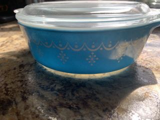 Vintage Pyrex Snowflake Blue Garland 1 Pint Casserole Dish 471 W/ Lid
