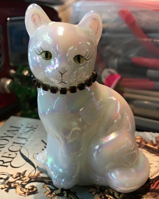 Vintage Fenton Hand Painted Glass Cat Kitten Figurine Artist Signed