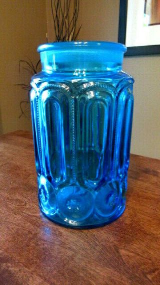 Vintage L.  E Smith Moon & Stars Large Blue Canister - No Lid