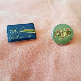 Vintage Enamel Pins.  Set Of Two - Led Zeppelin And Pink Floyd.  Gold Accents