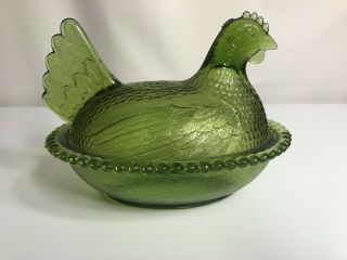Vintage Green Glass Hen on Nest Dish Candy Dish 2