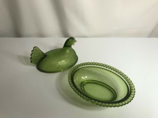Vintage Green Glass Hen on Nest Dish Candy Dish 3