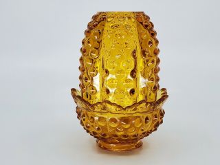 Vintage Fenton Hobnail Glass Amber Fairy Lamp Light Candle Holder