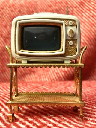 Vintage Dollhouse Furniture Ideal Princess Patti Tv W/metal Cart