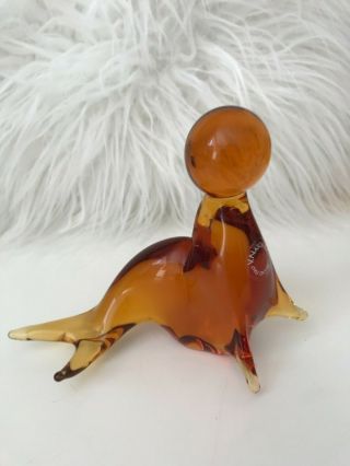 Vintage V Nason Murano Italy Amber Glass Seal Figure Paperweight