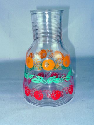 Vintage Hazel Atlas Glass Juice Pitcher Carafe Orange Tomatoes Leaves