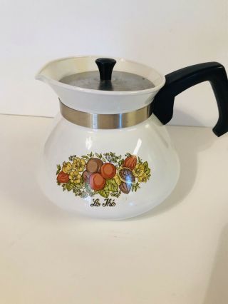 Corning Ware P - 104 Spice Of Life 6 Cup Tea Pot W/stainless Lid