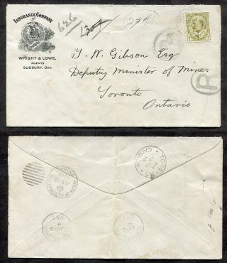 P610 - Copper Cliff Sudbury 1910 Cover Mines Minister House Of Assembly 7c Kevii
