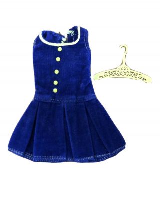Rare Vintage Barbie Francie 1967 Pak Pleat Neat Blue Corduroy Dress