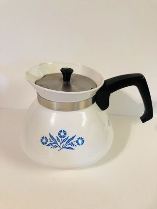 Vintage Corning Ware 6 - Cup Teapot (p - 104) Blue Cornflower W/metal Lid