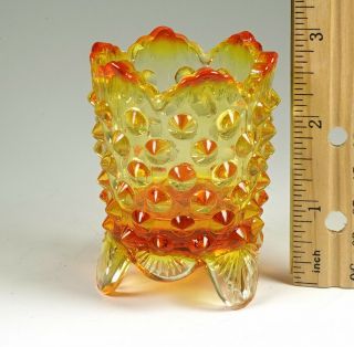 Vtg Fenton Glass Hobnail Orange Amberina Toothpick Holder