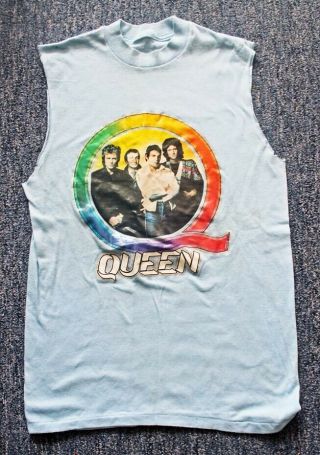 Orig.  1980s Queen (freddie Mercury) T - Shirt W/ Sparkly Heat - Transfer Group Decal