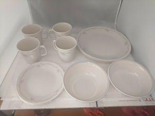 14 Pc Corelle English Breakfast Corning Ware Plates Bowls Cups Pink Roses