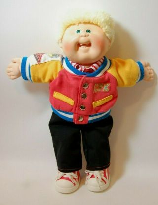 Vintage Cabbage Patch Kids Doll Boy Blond Hair Letterman Jacket 1980 