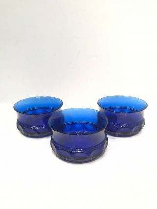 Kings Crown Tiara Thumbprint Cobalt Blue Glass Dessert Bowls - 3 Piece Set