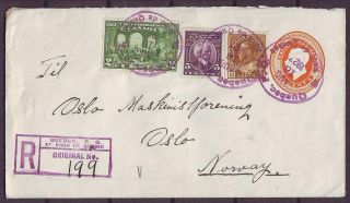 D4183/ Canada St.  Roch Quebec Uprated Registered Stationery Cover T/norway 1927
