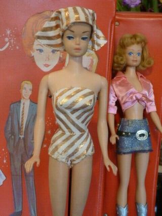 Vintage 1960s Barbie And Midge With Case And Clothes