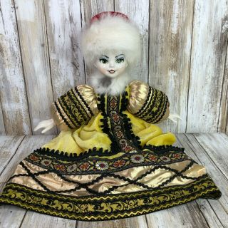 Vintage Russian Porcelain Doll Real Rabbit Fur Hat Scarf Period Dress