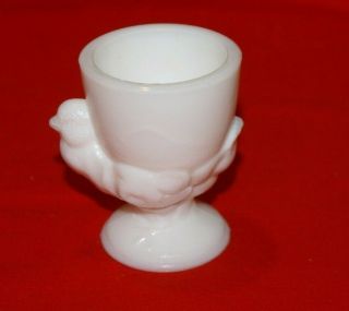 Vintage White Milk Glass Egg Cup With Chick Or Toothpick Holder 2 " D X 2.  5 " H
