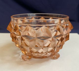 Depression Glass Cubist Powder Box Jar - Jeannette Pink - Bottom Only,  No Lid