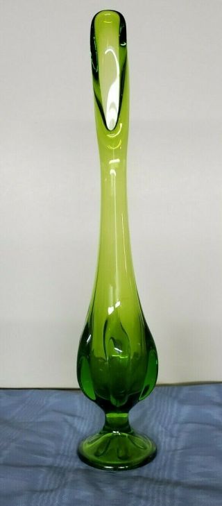 Vintage Fenton Glass Green Stretch Bud Vase 13 " Tall