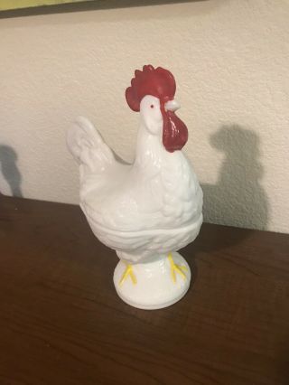 Vintage Westmoreland Milk Glass Standing Rooster Candy Dish
