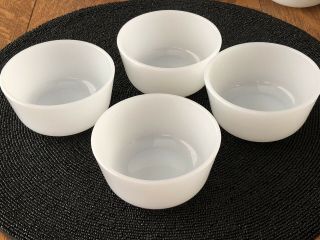 Set Of 4 Anchor Hocking Fire King 434 White Milk Glass Custard Cup Ramekin Bowls