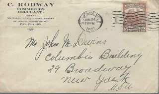1921 Newfoundland Business Cover From C.  Rodway,  St.  John 