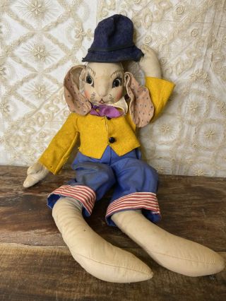 Vintage Antique Uncle Wiggily Story Book Rabbit Bunny Cloth Stuffed Doll 18 "