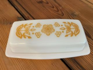 Vintage Pyrex Covered Butter Dish W/lid Butterfly Gold