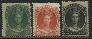 Nova Scotia Qv 1860 8 1/2,  10,  And 12 1/2 Cents O.  G.