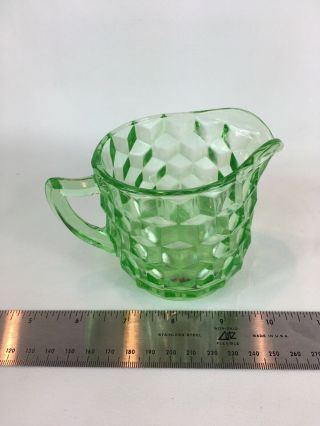 Vintage Green Vaseline Depression Glass Jeanette Cubist Cube Creamer