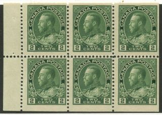Canada 1922 Kgv Admiral 2c Green Dry Printing Booklet Pane Of 6 107f Mnh
