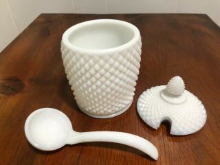 Vintage White Milk Glass Mayonnaise Jar With Lid And Ladle