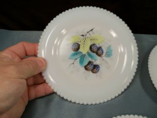 5 Westmoreland Milk Glass Beaded Edge Bread & Butter Plates Fruit Decorations 2