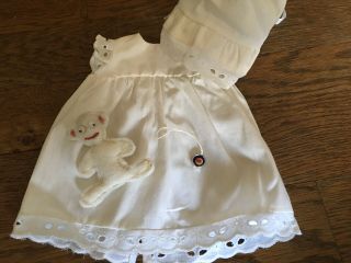 Authentic Sasha 80s Vintage 12” Baby Clothes White Dress & Bonnet W/ Teddy Bear