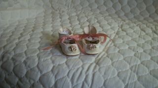 Antique White Leather Shoes For French Or German Antique Dolls