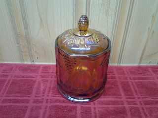 Vintage Harvest Gold Marigold Carnival Glass Candy Jar