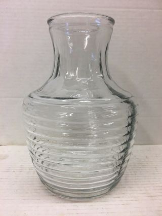 Vintage Anchor Hocking Ribbed Clear Glass Carafe (9 " Tall X 3 1/2 " Wide)