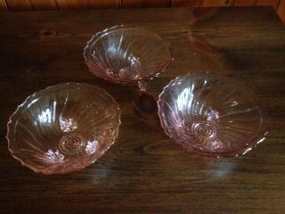 Jeanette Pink Petal Swirl Small Footed Berry Bowls Set Of 3 6 " Scalloped